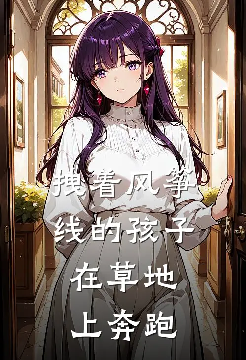 拽着风筝线的孩子,在草地上奔跑