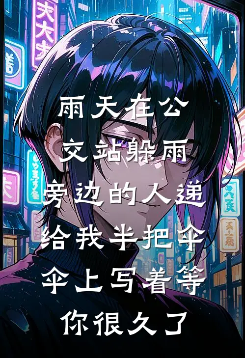 雨天在公交站躲雨，旁边的人递给我半把伞，伞上写着“等你很久了”